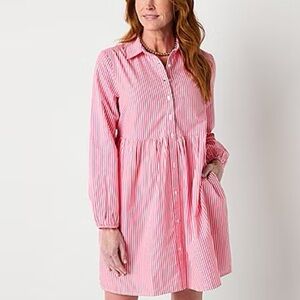 St John’s Bay Red & White Striped Shirt Dress